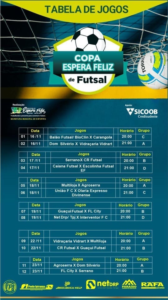 TVitapê - COPA TVi DE FUTSAL 2019 Tabela deste Sábado.
